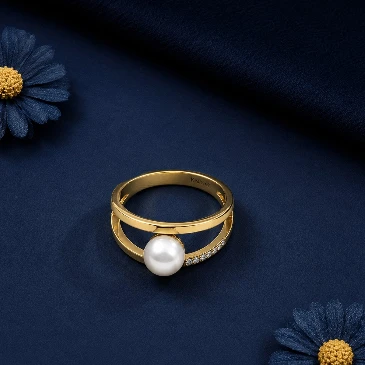 Freshwater Pearl Diamond Gold Plated Dual Shank Ring