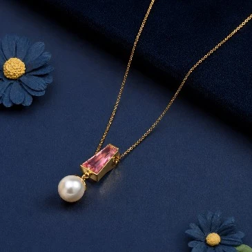 Freshwater Pearl And Trapezoid Morganite Gold Filled Pendant