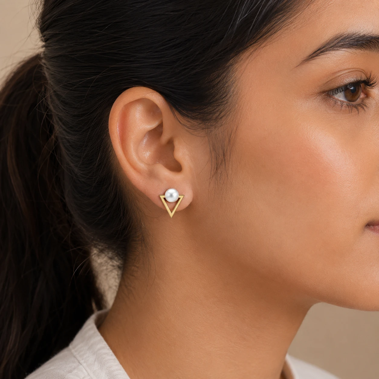 Freshwater Pearl Triangle Gold Plated Stud Earrings