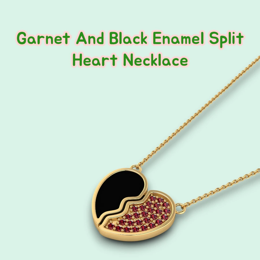 garnet-and-black-enamel-split-heart-necklace