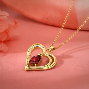 Peach Heart Love Halo Gold Plated Necklace