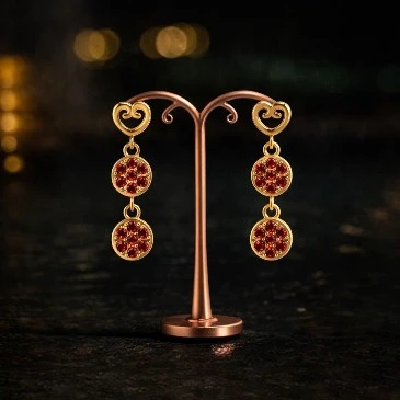 Garnet Danglers Heart Earrings