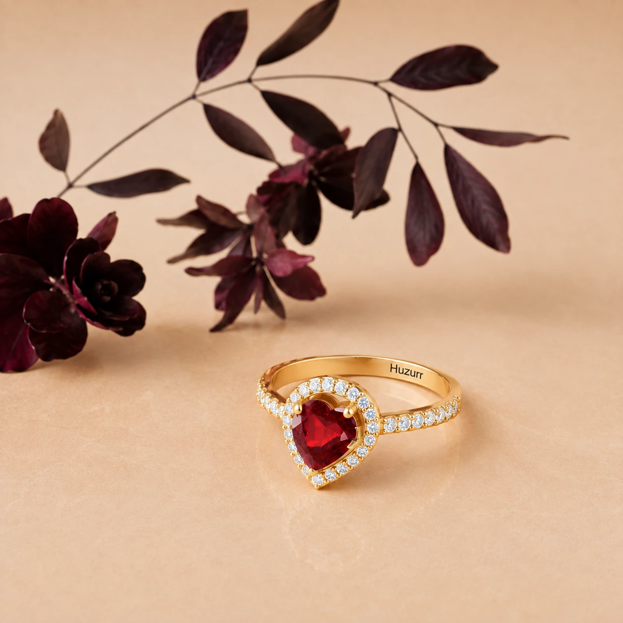 garnet-diamond-heart-gold-plated-halo-ring