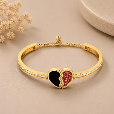 Garnet And Black Enamel Broken Heart Gold Plated Bracelet
