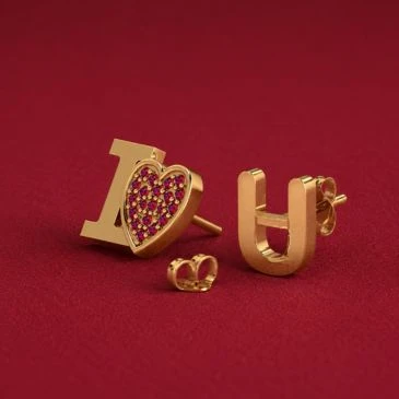 Garnet Gold Filled Heart Initial Letters I Love U Tops Earrings