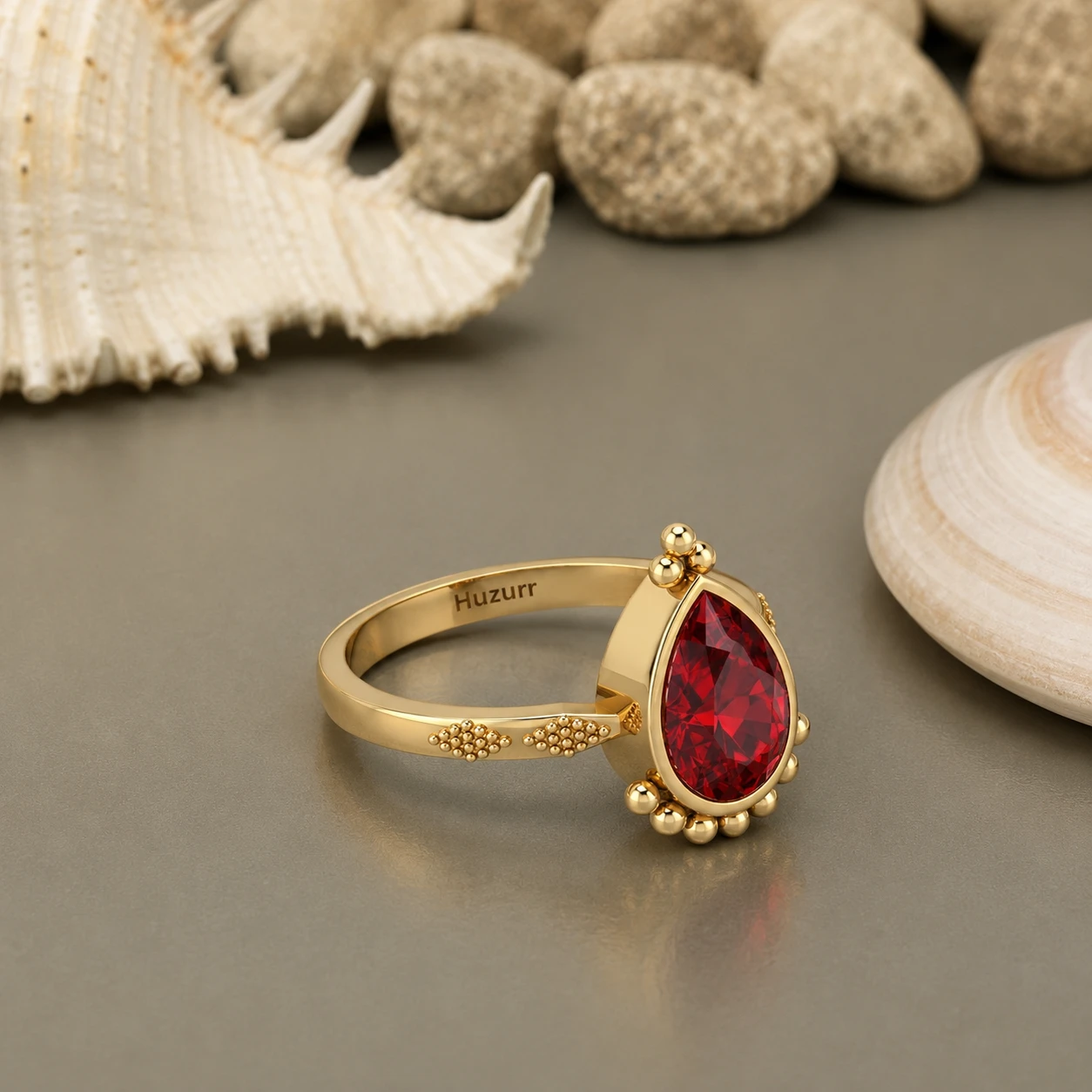 Garnet Pear-Shaped Halo Ring