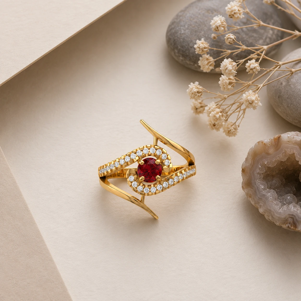 Garnet Royal Twisted Shank Ring