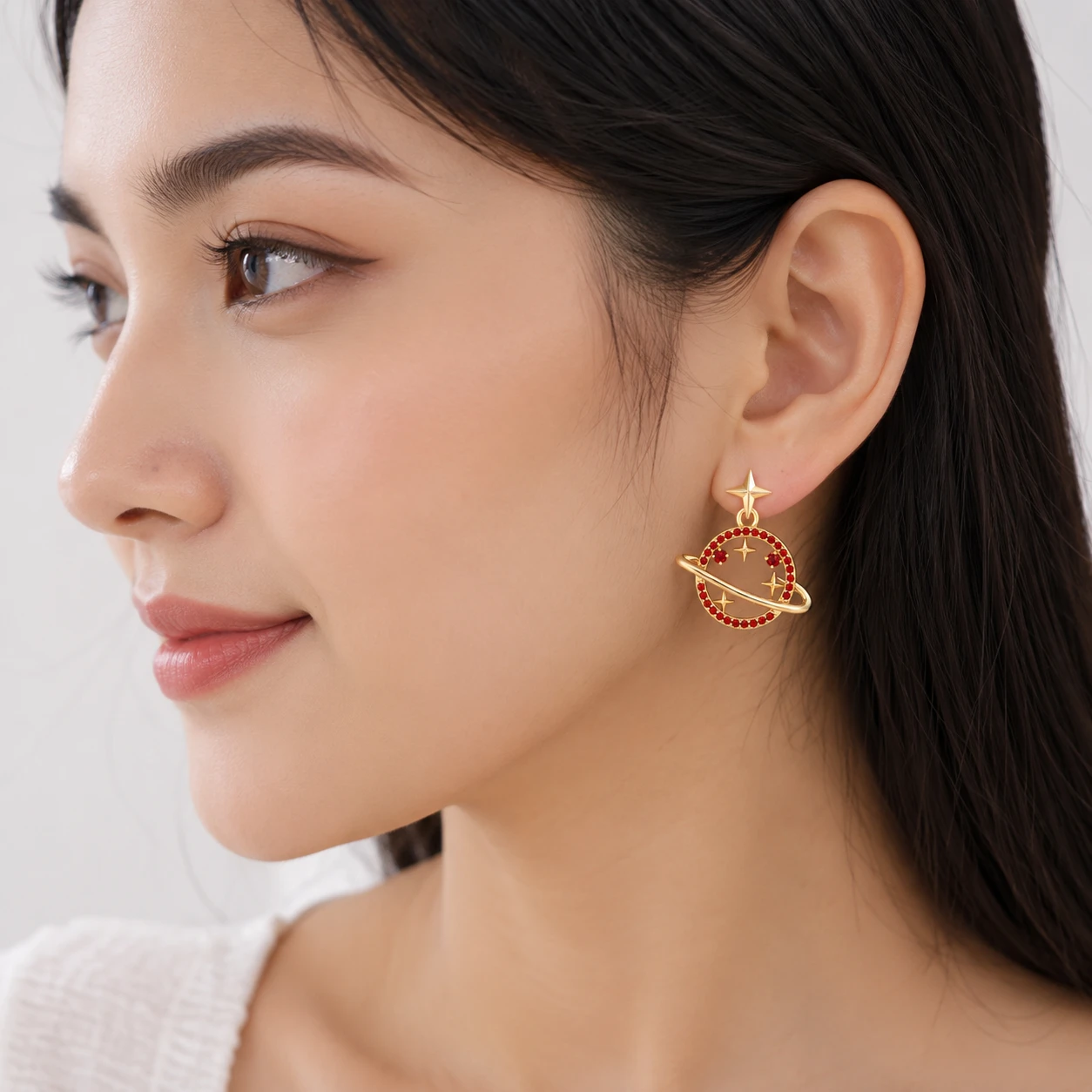 Garnet Star Saturn Planet Earrings