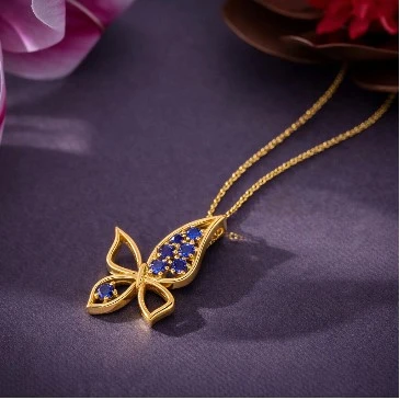 Butterfly Blue Sapphire Gold Filled Pendant Necklace