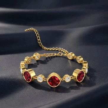 Garnet Chain Tennis Bracelet in gold plating