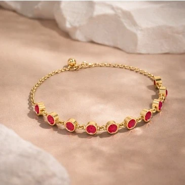 Gold Filled Round Ruby Chain Bracelet