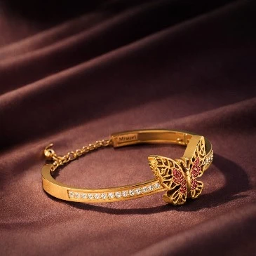 Gold Filled Ruby Butterfly Bracelet