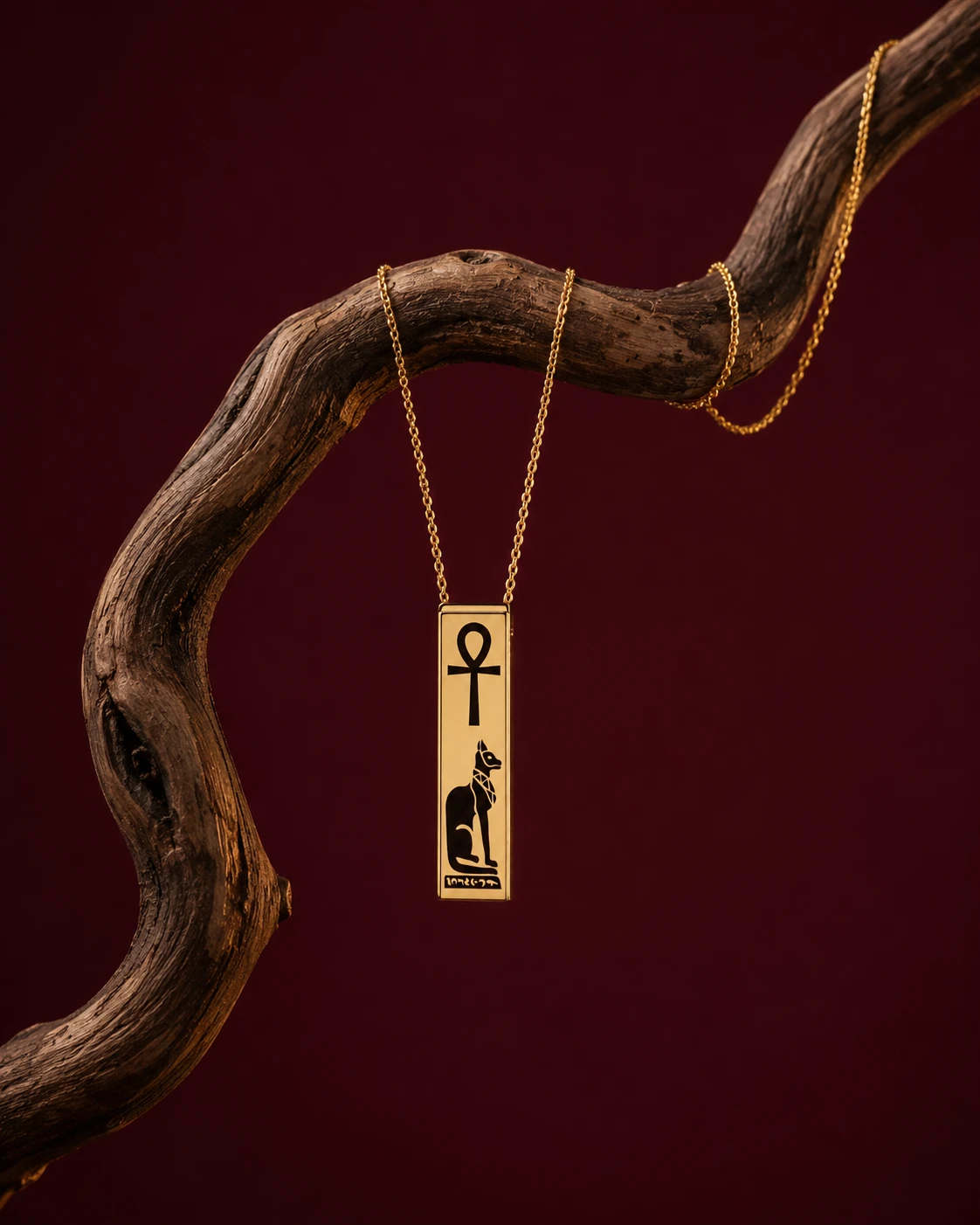 Gold Plated Black Enamel Egyptian Cat Goddess Bast Necklace