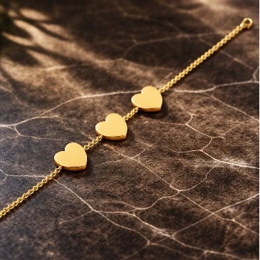 Three Heart Charms Gold Filled Chain Bracelet