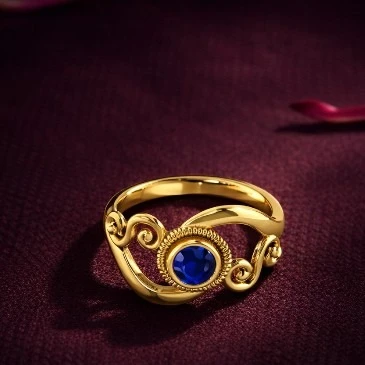 Gold Plated Halo Blue Sapphire Promise Ring