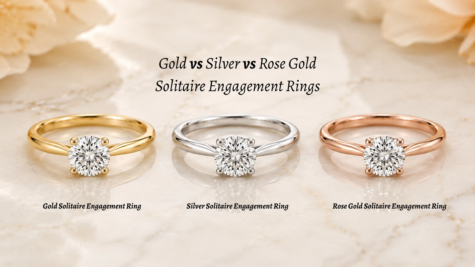 Gold vs Silver vs Rose Gold Solitaire Engagement Rings