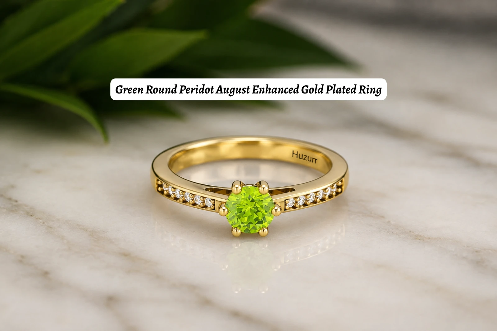 Green round peridot august enhanced gold plated ring