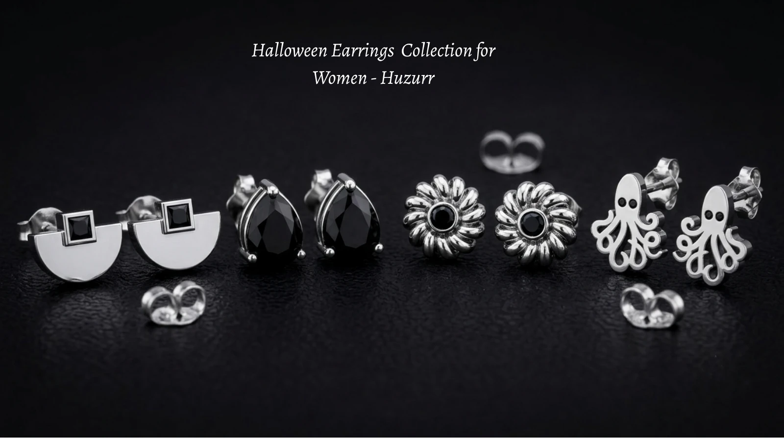 Huzurr's silver earrings collection styled for a Halloween outfit