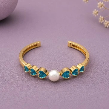 Freshwater Pearl & Heart-Cut London Blue Topaz Gold Filled Cuff Bracelet