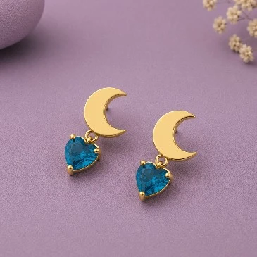 Gold Plated London Blue Topaz Moon Heart Drop Earrings