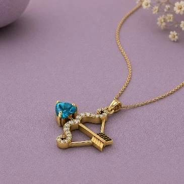 Heart-Cut London Blue Topaz Gold Plated Bow-Arrow Charm Pendant