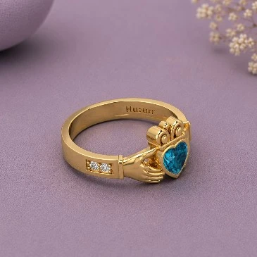 Heart Shape Blue Diamond Gold Filled Solitaire Statement Ring