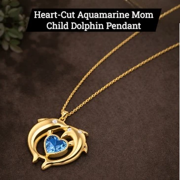 Heart-Cut-Aquamarine-Mom-Child-Dolphin-Pendant