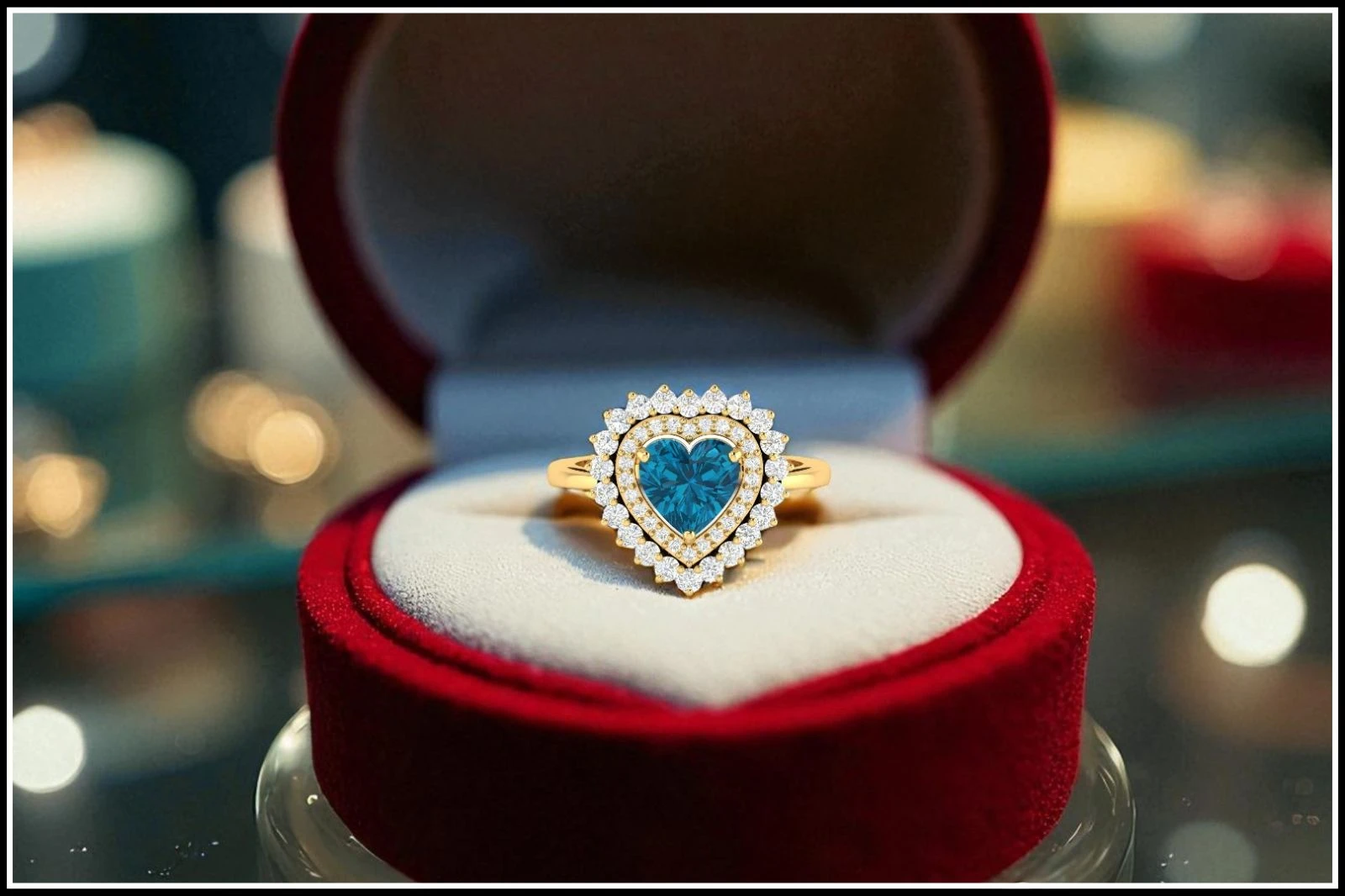 heart cut blue diamond engagement ring