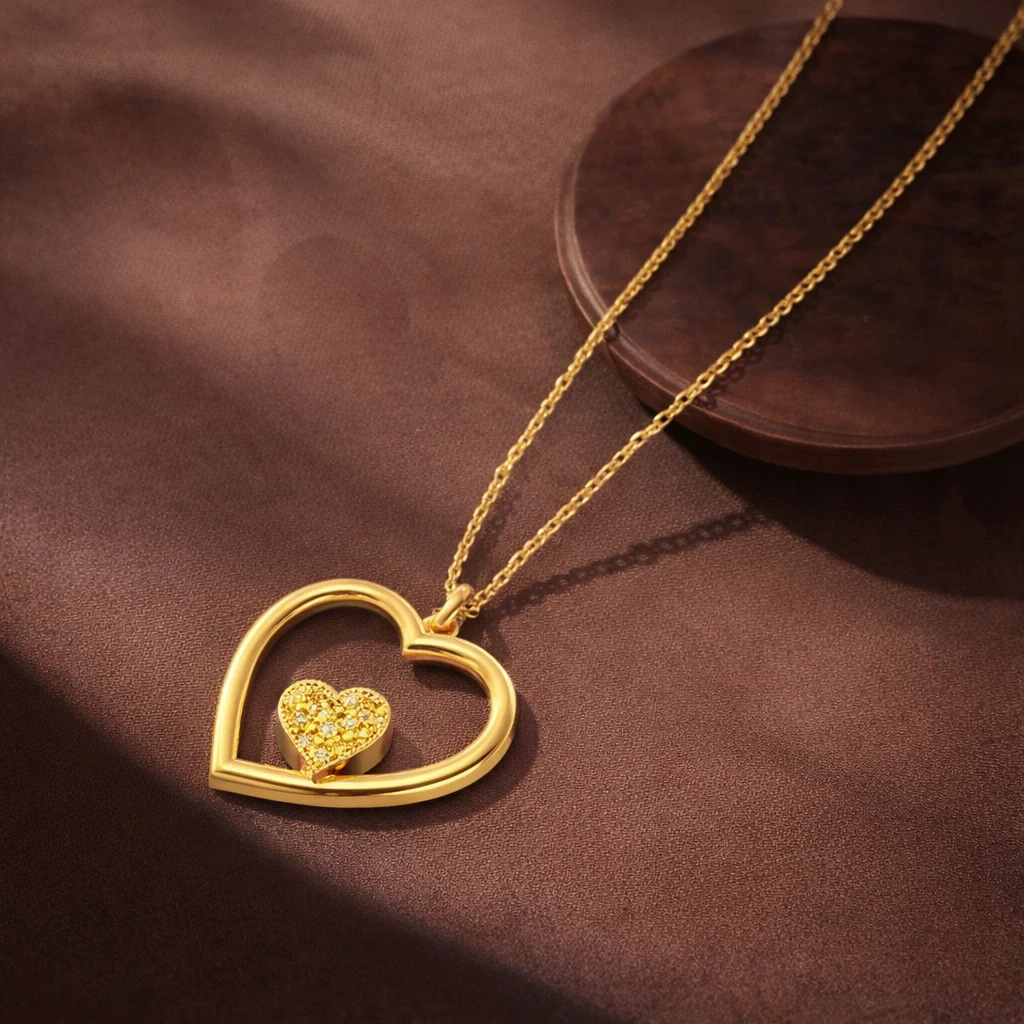 Heart-Cut Citrine Gold Filled Open Heart Pendant