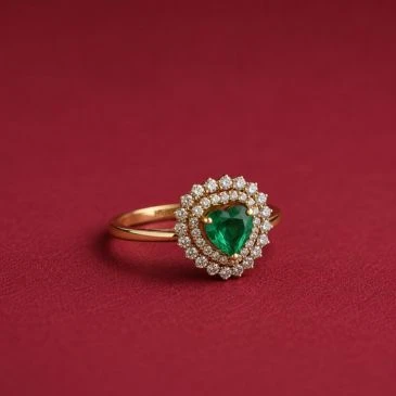Heart-Cut Emerald And Diamond Gold Plated Victorian Ring