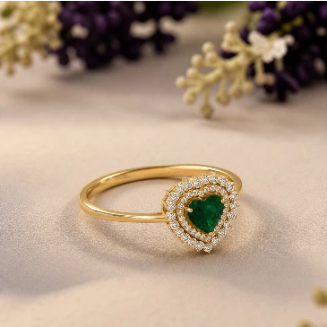 Heart-Cut Emerald And Diamond Gold Plated Victorian Ring