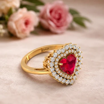 Heart-Cut Ruby And Diamond Gold Plated Victorian Ring
