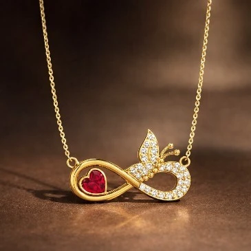 Heart Cut Ruby Infinity Butterfly Pendant