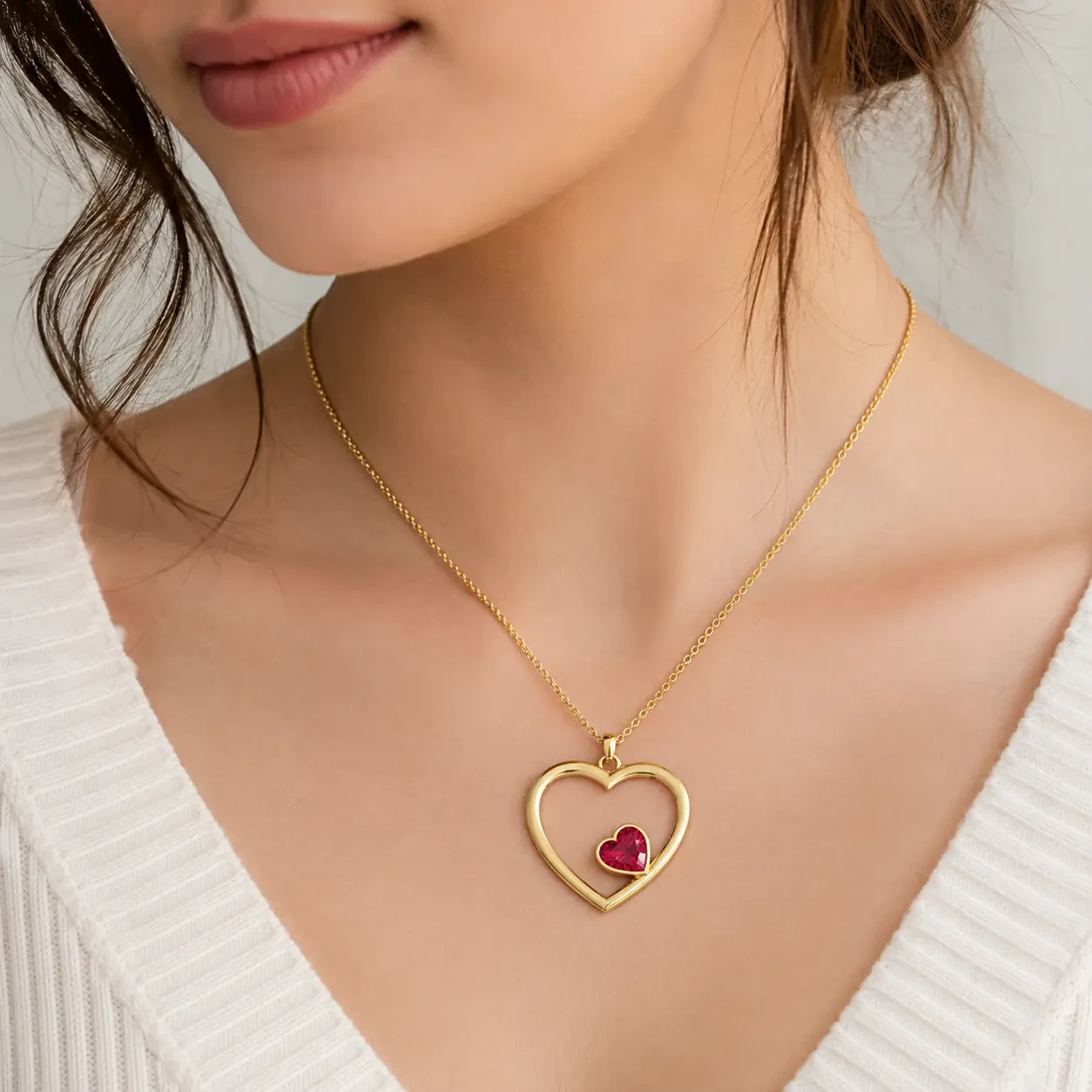 Heart-Cut Ruby Open Heart Pendant