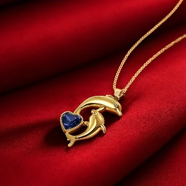 Heart-Cut Tanzanite Gold Filled Mom Child Dolphin Pendant