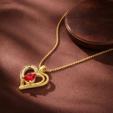 Peach Heart Love Halo Gold Plated Necklace