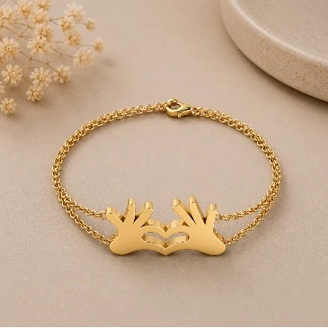 Hands-Heart Gold Plated Double Chain Bracelet