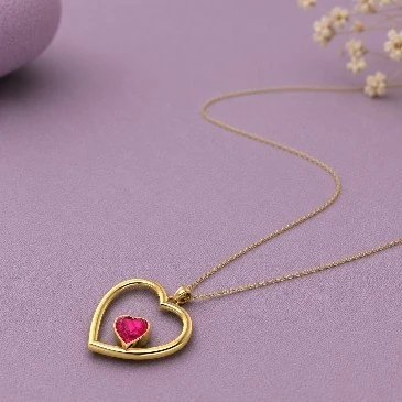 Heart-Cut Ruby Gold Plated Open Heart Pendant