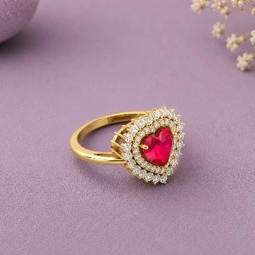 Heart-Cut Ruby And Diamond Gold Plated Victorian Ring