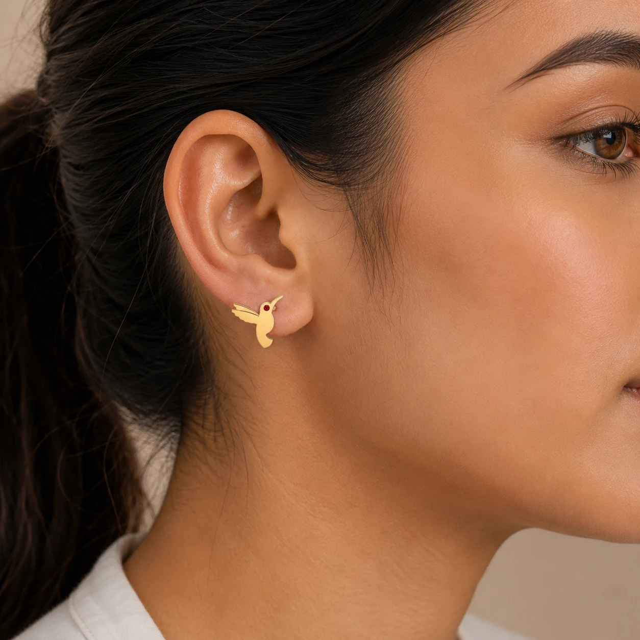 Hummingbird Gold Filled Garnet studs earrings