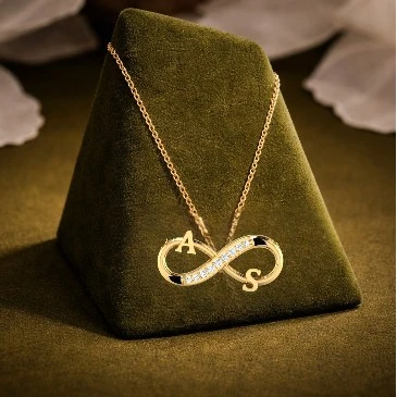 Initial A & S Lab Created Diamond Infinity Black Enamel Necklace