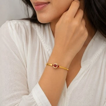 January Birthstone 3 Stone Garnet Handcuff Bracelet