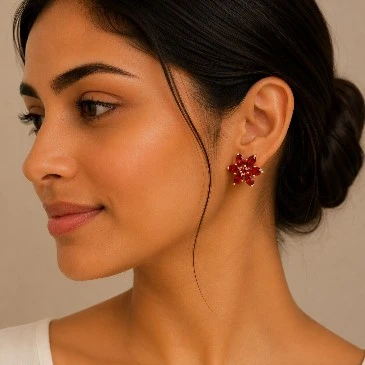 January Birthstone Pear & Marquise Cut Garnet Flower Earrings