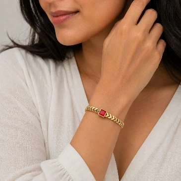 July Birthstone Chevron Handcuff Princess-Cut Ruby Bracelet