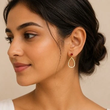 July Birthstone Ruby Open Teardrop Earrings