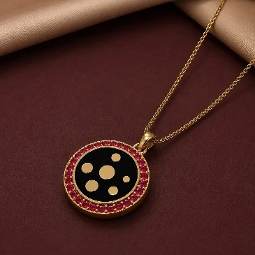 July Birthstone Ruby Black Enamel Pendent