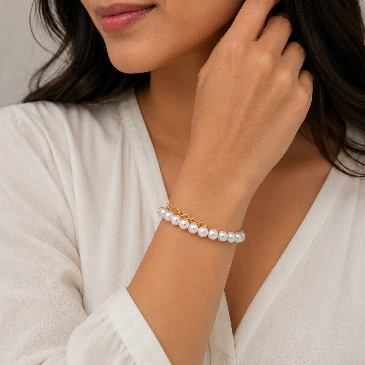 June Birthstone Freshwater Pearl Beads Chain Tennis Bracelet