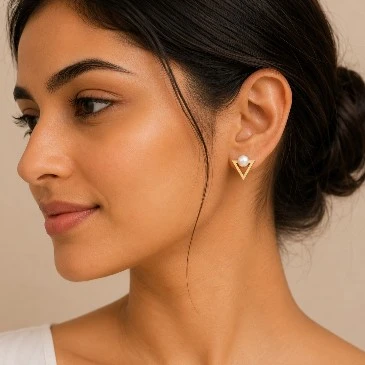 June Birthstone Freshwater Pearl Triangle Stud Earrings