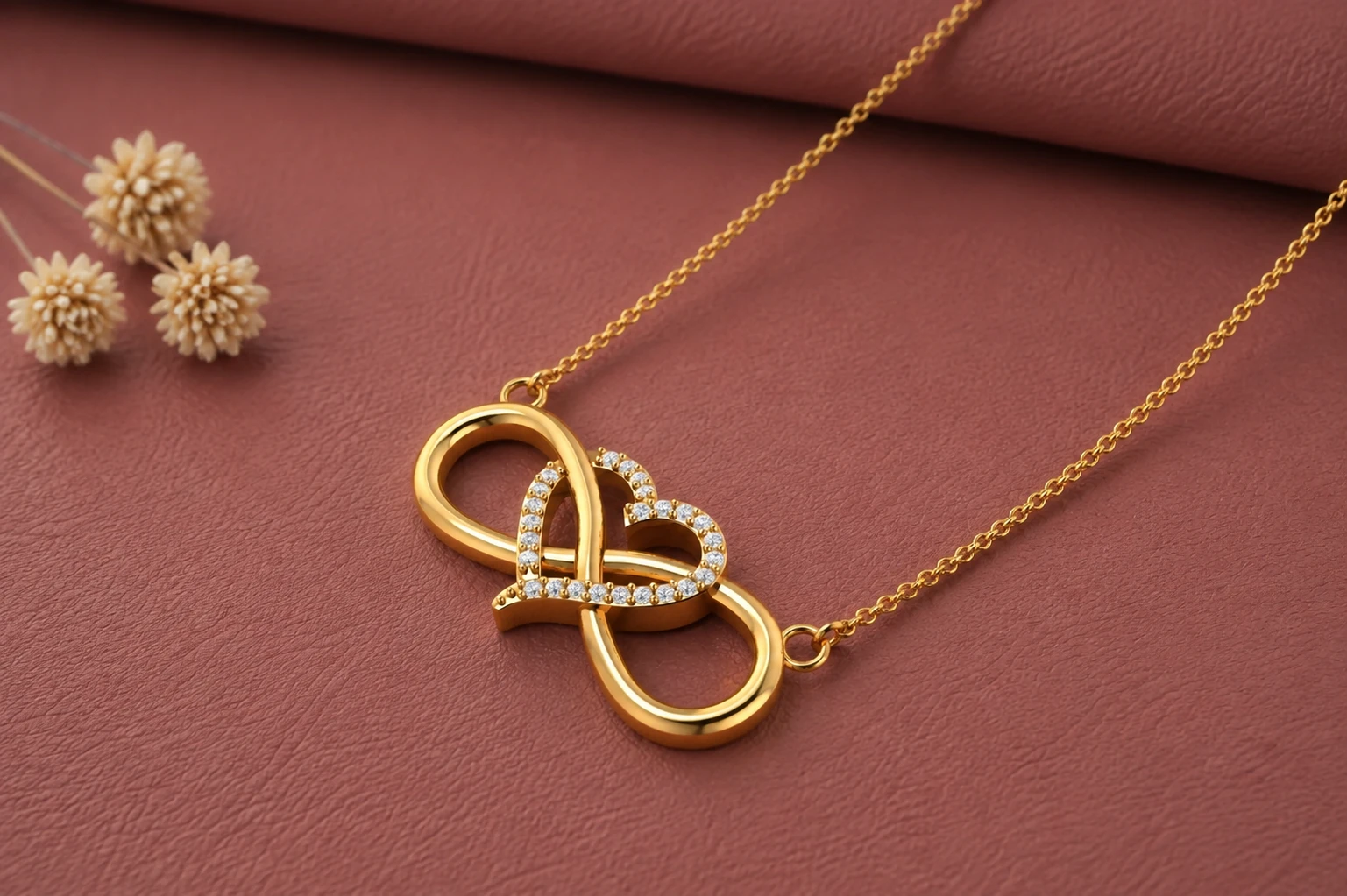 heart infinity style lab diamond neckalce in gold plating