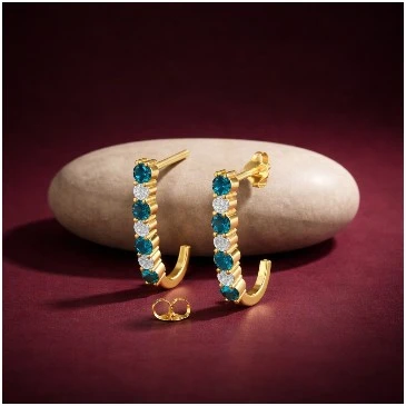 London Blue Topaz Diamond J-Hoop Eternity Earrings